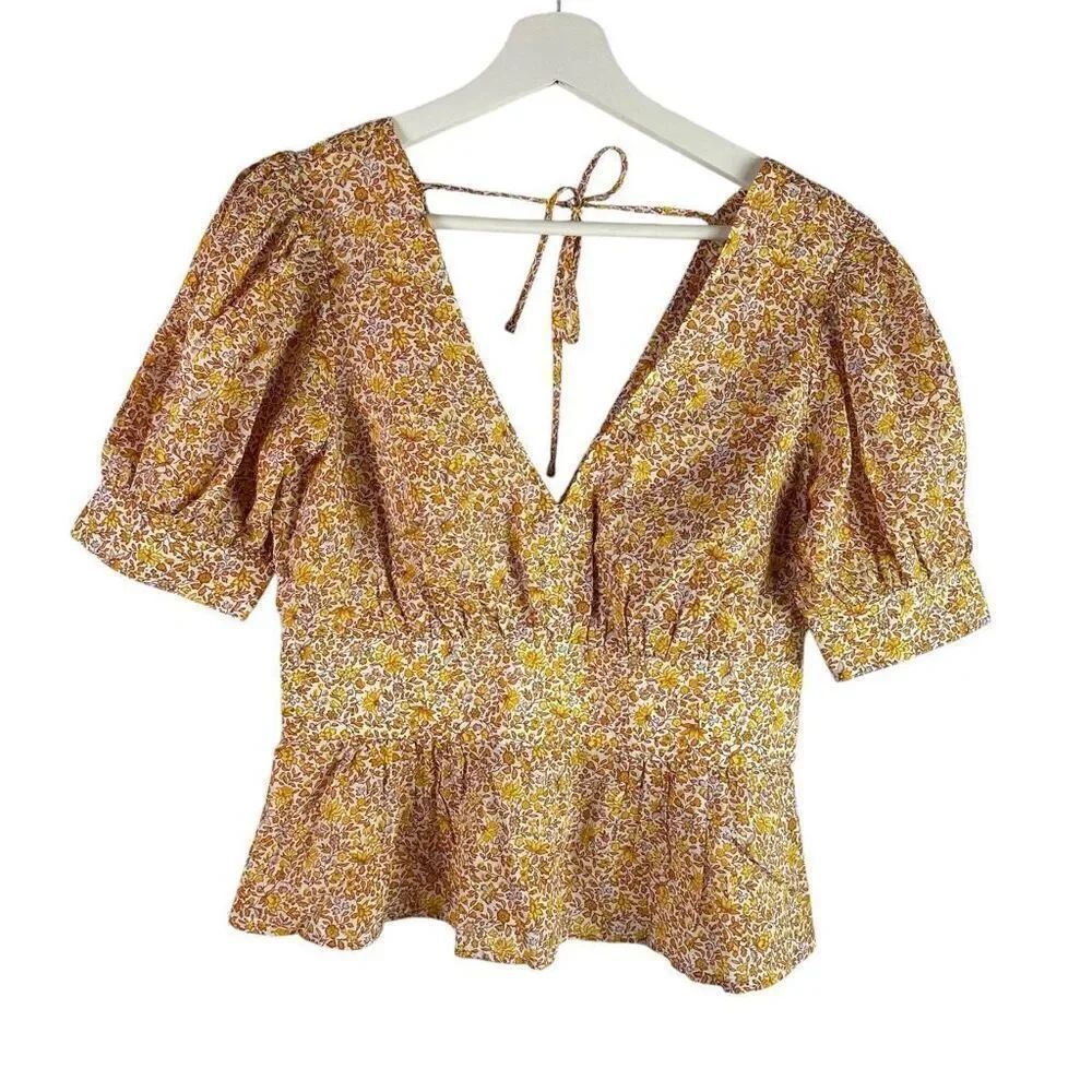 J. Crew Womens size 4 Puff-sleeve V-neck top in scattered blooms - Picture 2 of 10